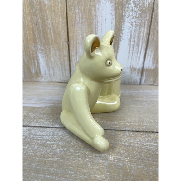 Vintage Haeger Pottery Yellow Teddy Bear & Drum Planter w/Gold Highlights - Picture 5 of 10